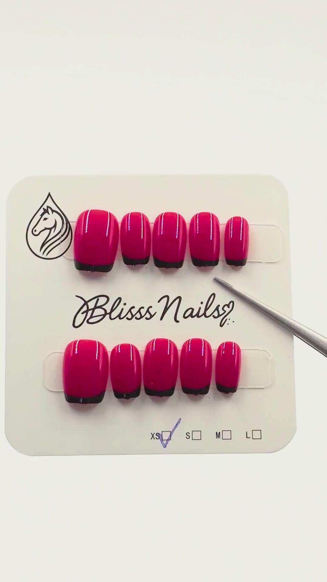 Blisss Nails Essential Machine-Made Press On Nails - Vibrant Cherry Red with Sleek Black French Tips, Reusable Artificial Nails, Short Square Round Shape, High-Gloss Salon-Style False Nails 10 Pcs Nail Set