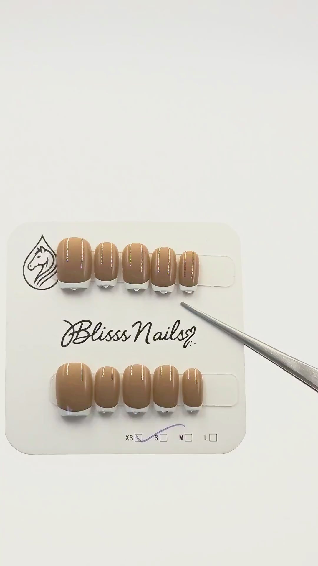 Blisss Nails Essential Machine-Made Press On Nails - Soft Brown Mocha Latte Nude with Classic White French Tips, Reusable Artificial Nails, Short Square Round Shape, High-Gloss Salon-Style False Nails 10 Pcs Nail Set