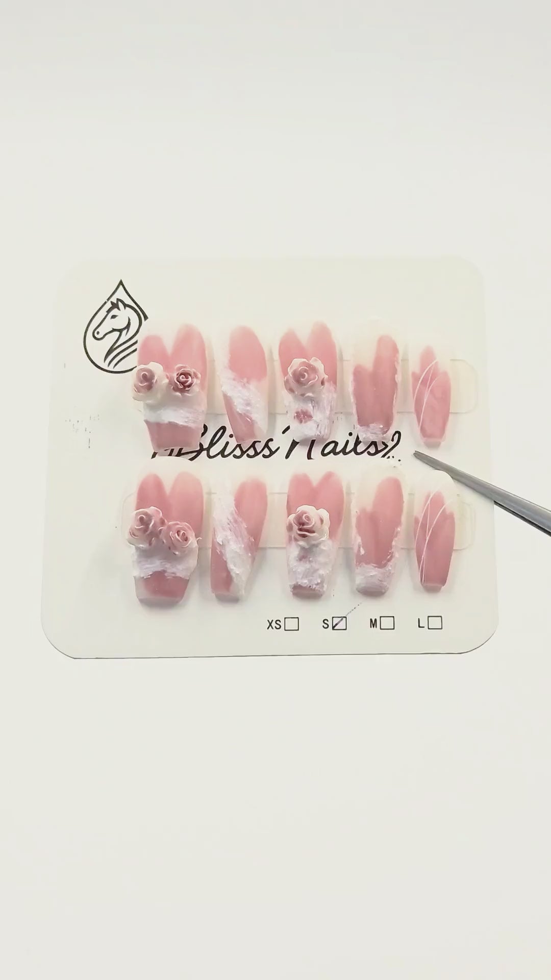 Blisss Nails Premium Handmade Fake Nails – 3D Floral Pink & White/Cream Matte Artificial Nails, Long Coffin Reusable Press On Nails for Women, Salon Finish  10 Pcs Nail Set