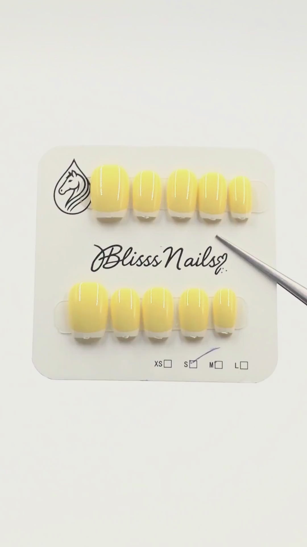Blisss Nails Essential Machine-Made Press On Nails - Buttermilk Lemon Yellow with Classic White French Tips, Reusable Artificial Nails, Short Square Round Shape, High-Gloss Salon-Style False Nails 10 Pcs Nail Set