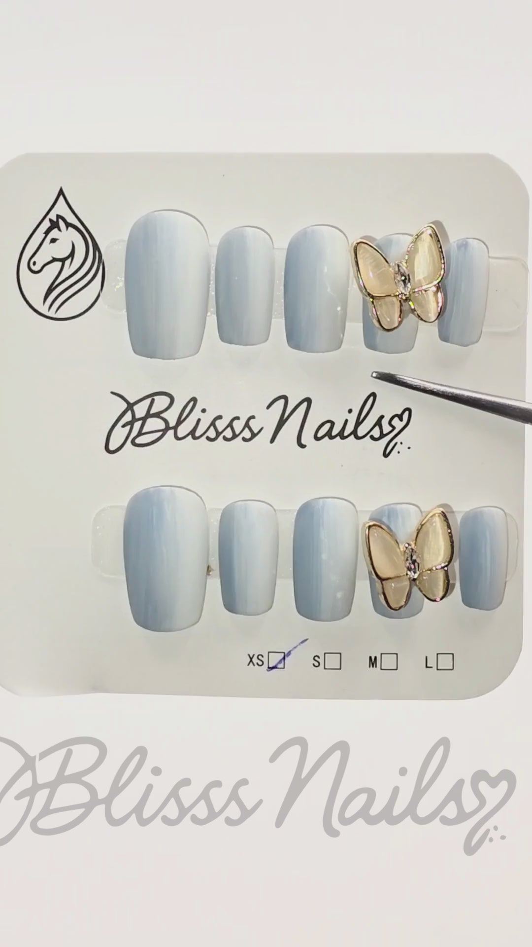 Blisss Nails Premium Handmade Matte Blue Ombre Fake Nails – Square Artificial Reusable Press On Nails with 3D Butterfly Charm for Women | Elegant Salon Finish 10 pc Nails Set