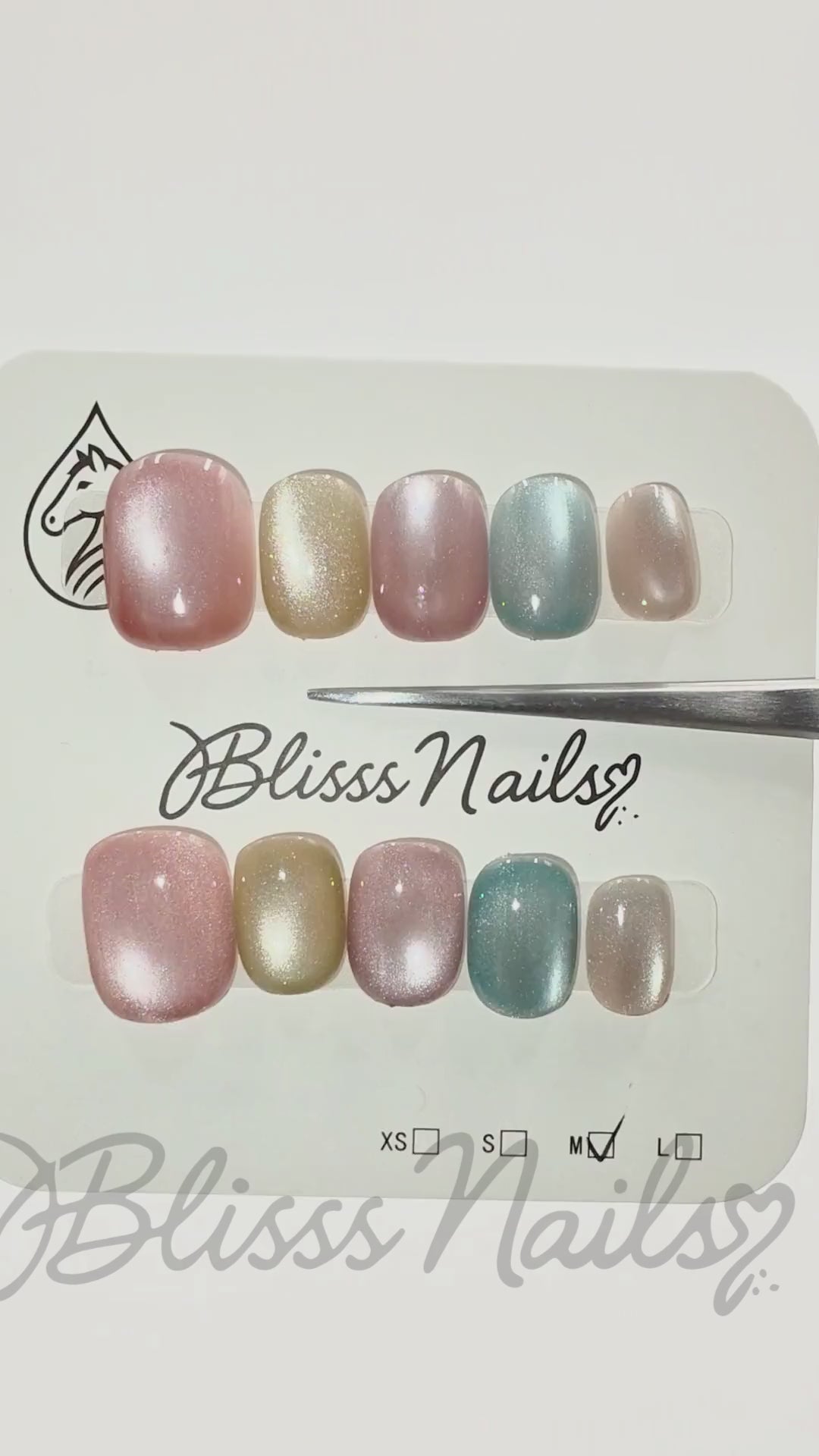 Blisss Nails Handmade Premium Press On Nails - Earthy Multi-Tone/Pink Cat Eye Magnetic Effect, Reusable Artificial Nails, Short Square Round Shape, Luxury Shimmer Finish Salon-Quality Fake Nails 10 Pcs Nail Set